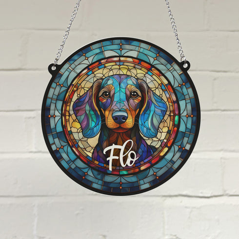 Dachshund Personalised Stained Glass Effect Suncatcher
